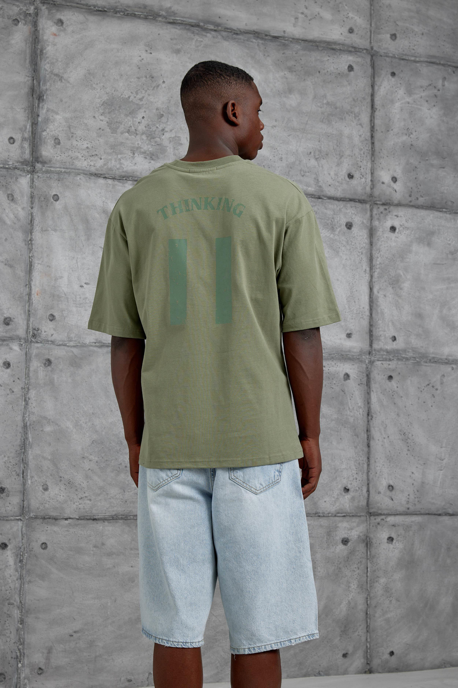 Yeşil 11 Thinking Baskılı Oversize Tshirt