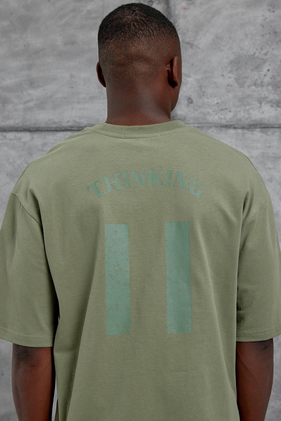 Yeşil 11 Thinking Baskılı Oversize Tshirt