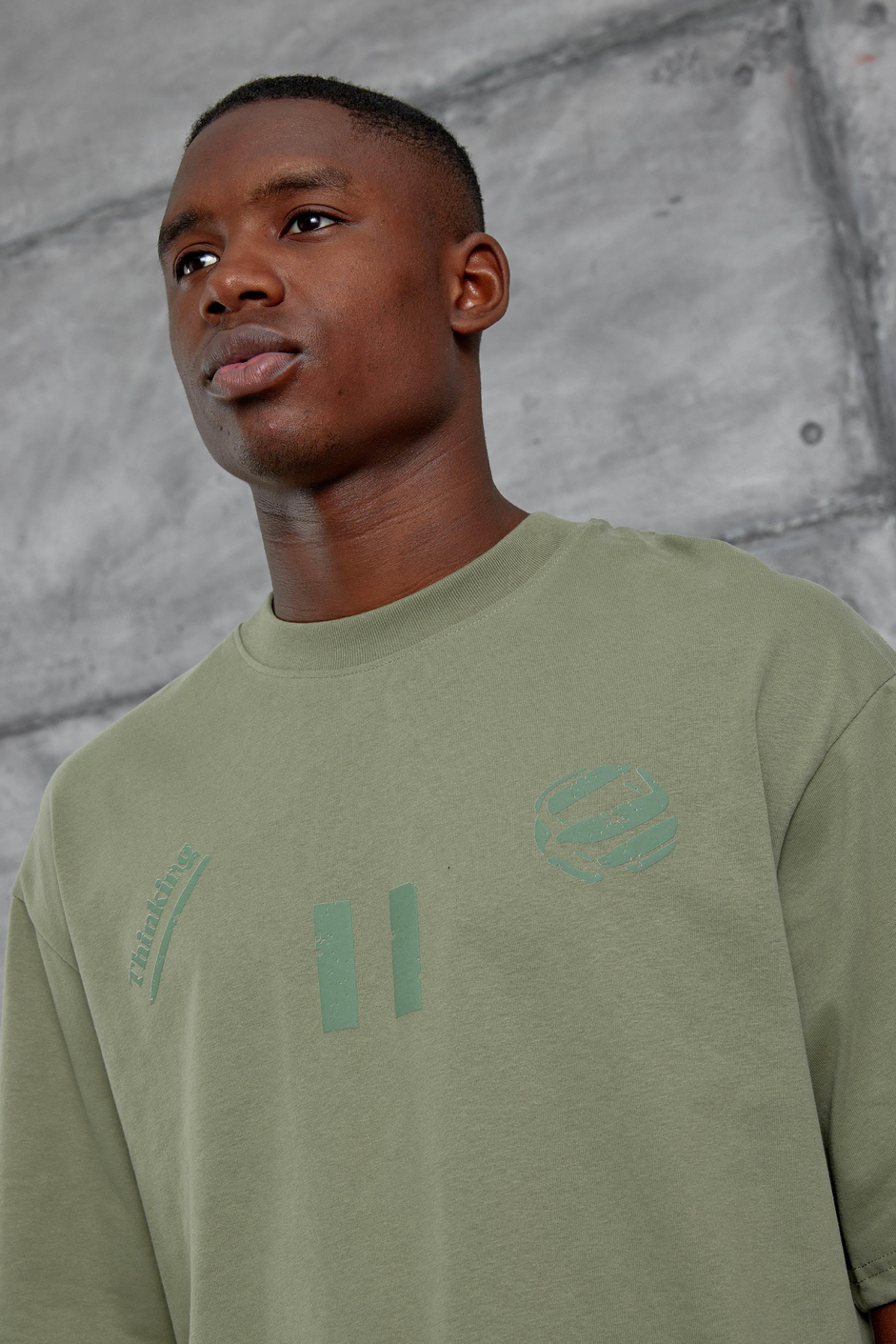 Yeşil 11 Thinking Baskılı Oversize Tshirt