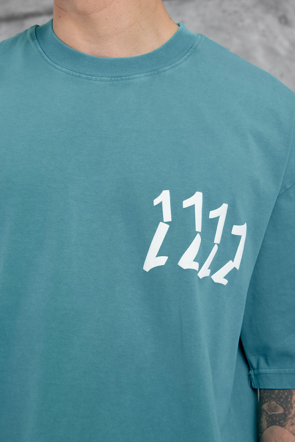 Yeşil 1111 Yazılı Yıkamalı Oversize Tshirt