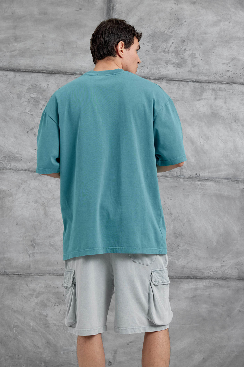 Yeşil 1111 Yazılı Yıkamalı Oversize Tshirt
