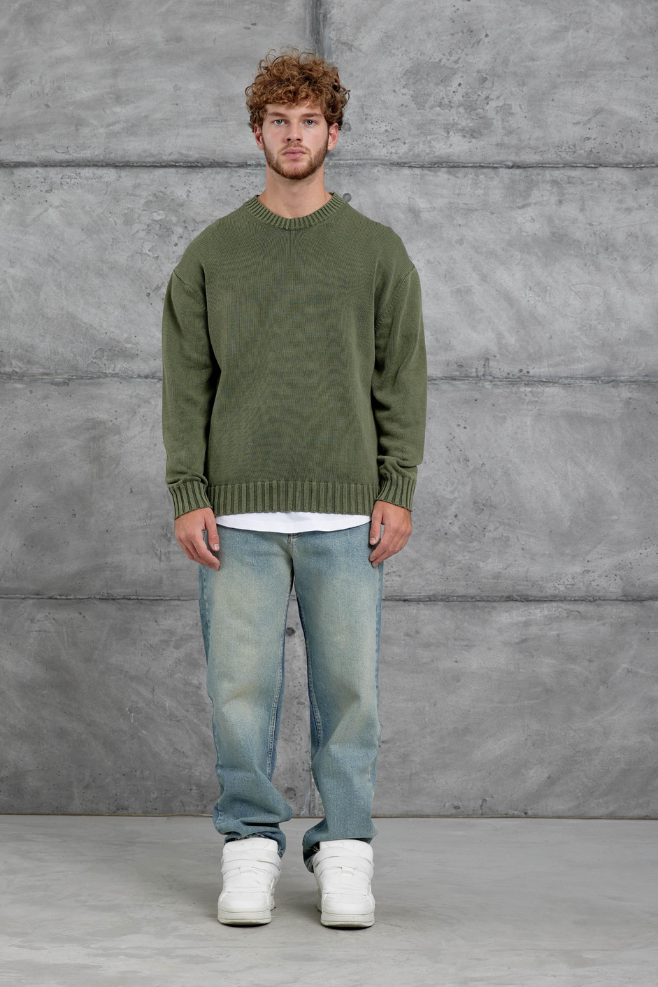Yeşil 251 Oversize Yıkamalı Örme Triko