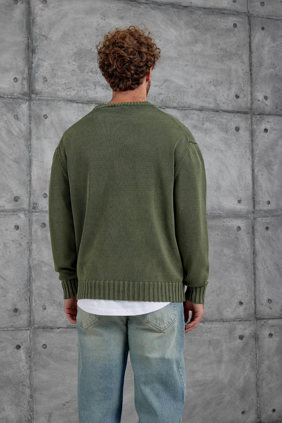 Yeşil 251 Oversize Yıkamalı Örme Triko