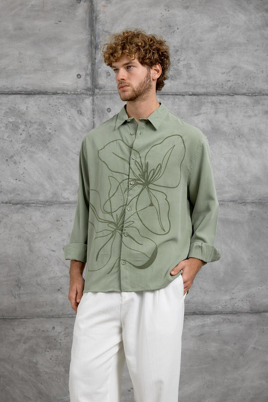 Yeşil 251 ŞEKİL BASKILI OVERSIZE GÖMLEK