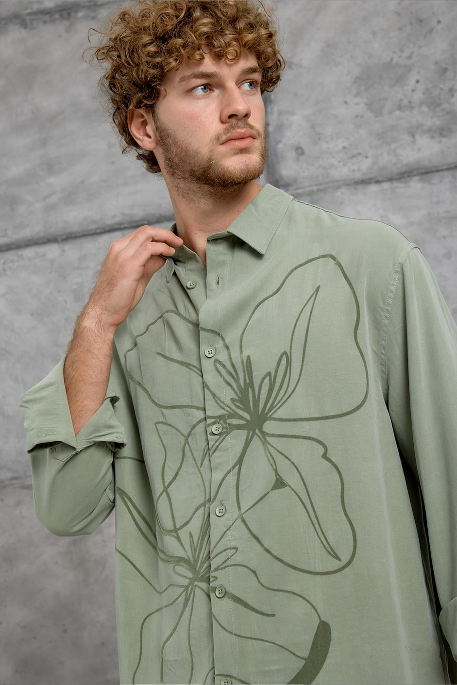 Yeşil 251 ŞEKİL BASKILI OVERSIZE GÖMLEK