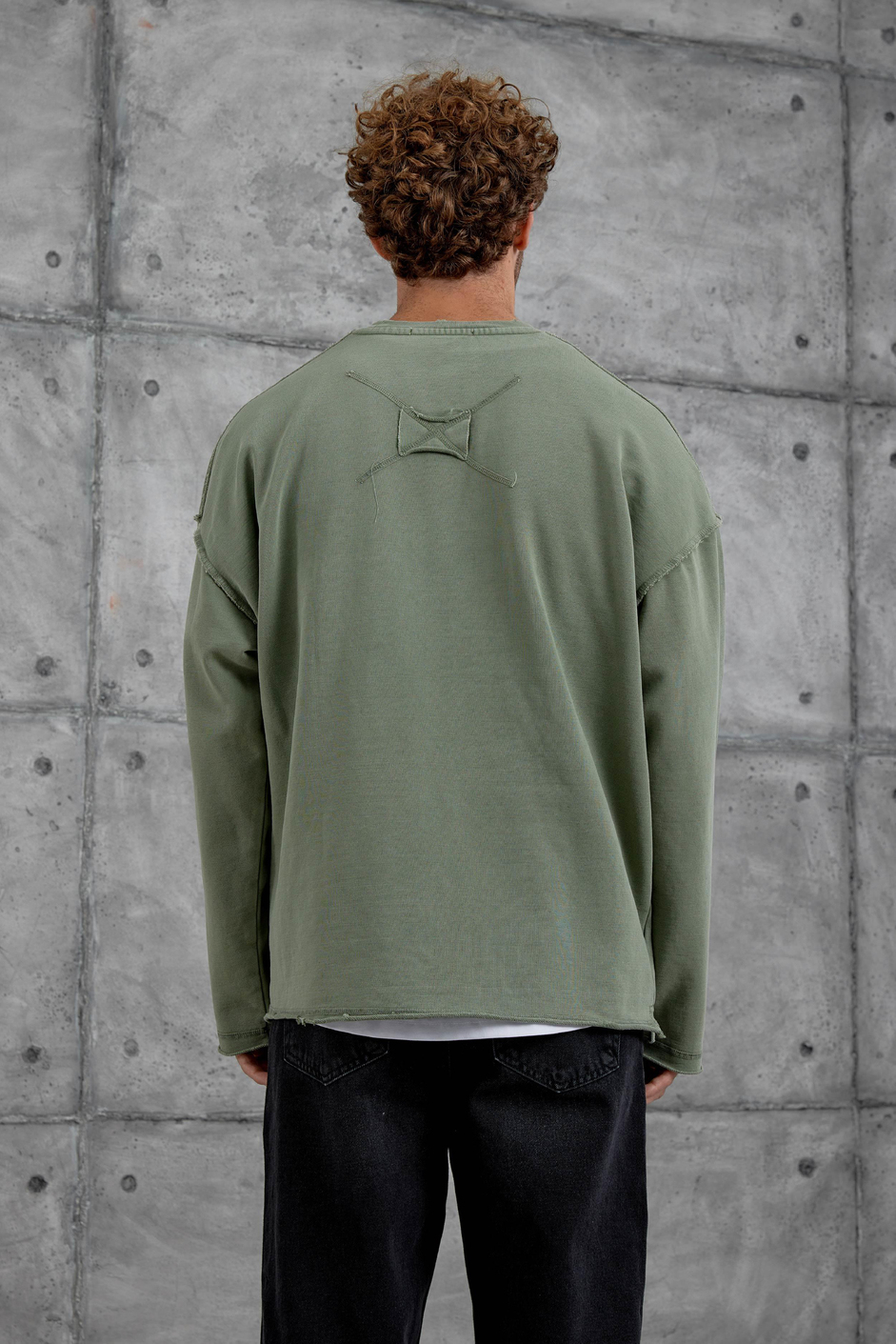 Yeşil 8 Rakam Baskılı Kolu Parçalı Oversize Sweatshirt