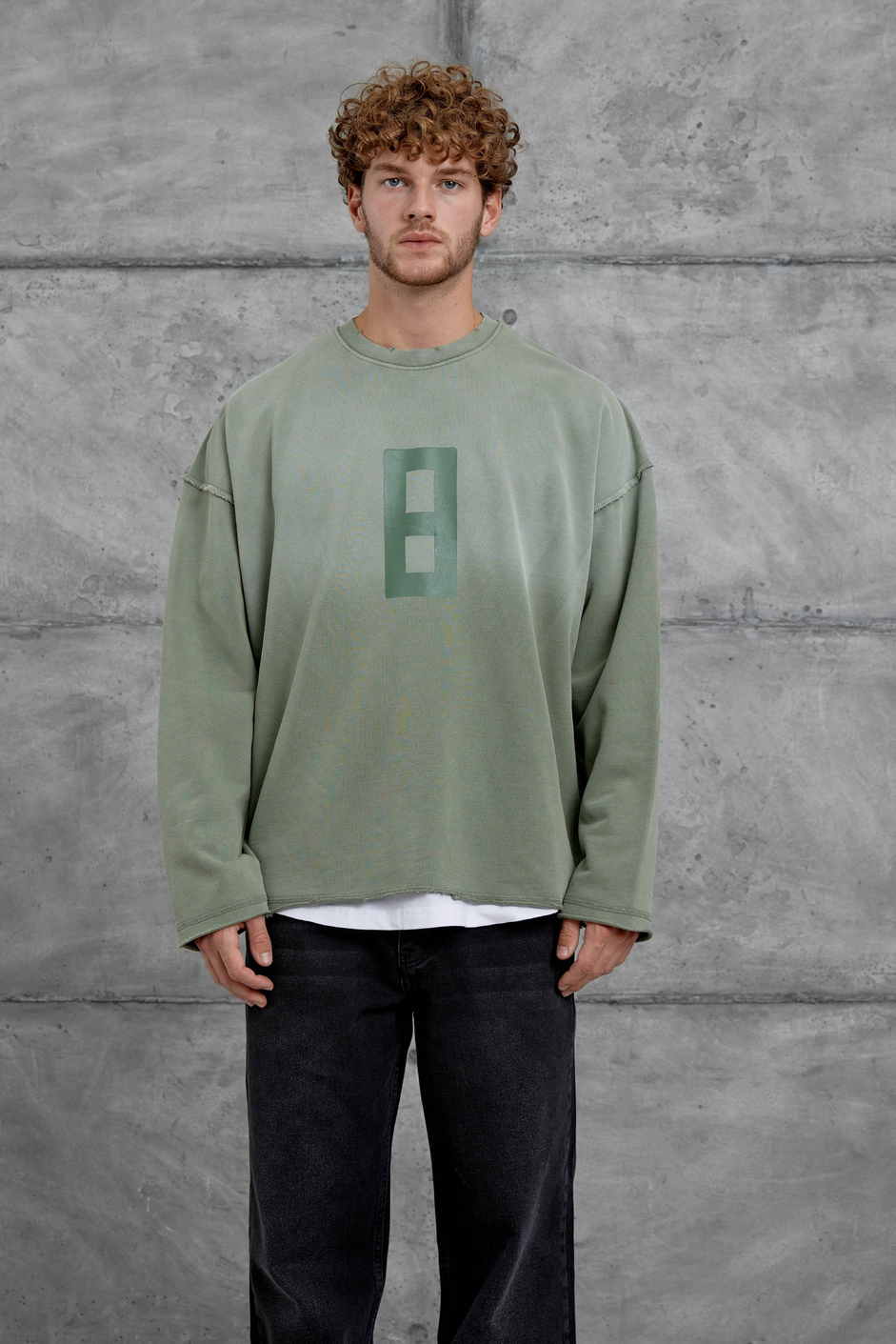 Yeşil 8 Rakam Baskılı Kolu Parçalı Oversize Sweatshirt