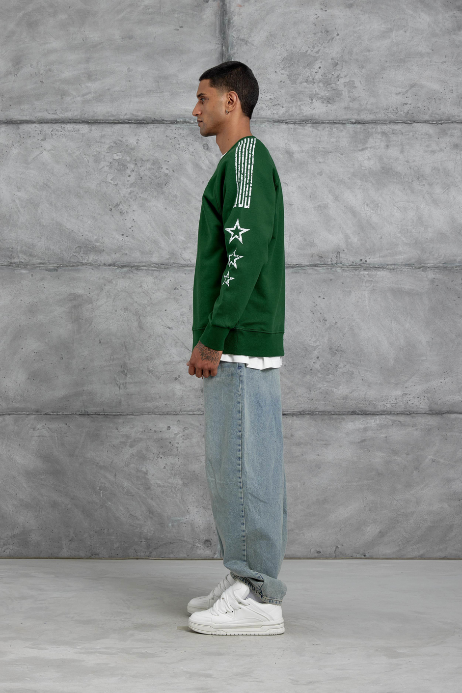 Yeşil 98 Baskılı Çizgili Tasarım Oversize Sweatshirt