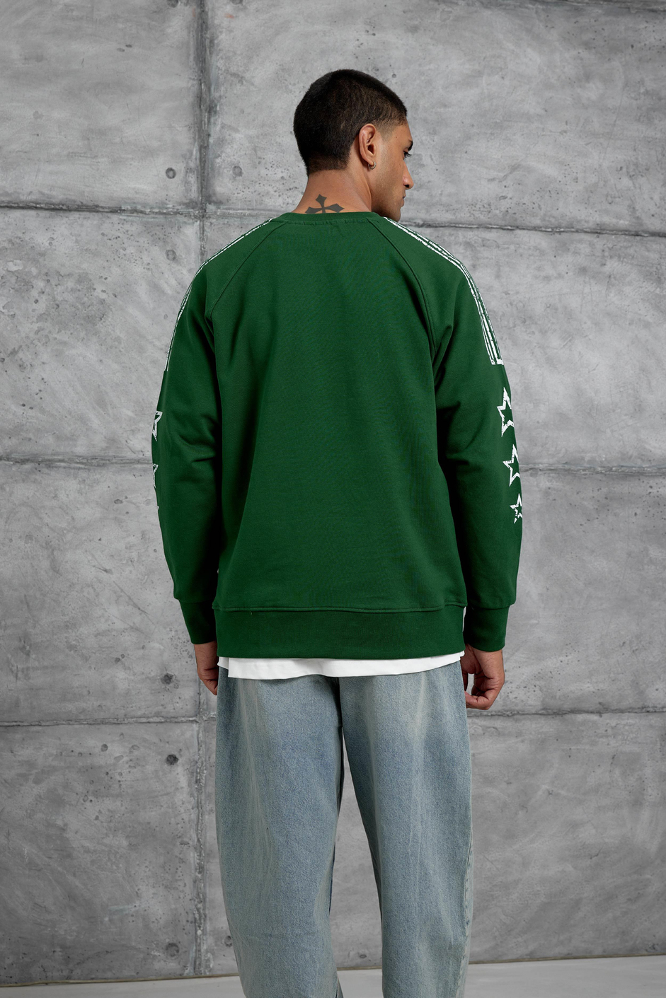 Yeşil 98 Baskılı Çizgili Tasarım Oversize Sweatshirt