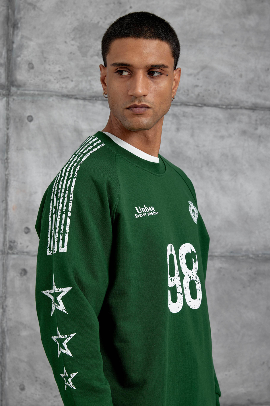Yeşil 98 Baskılı Çizgili Tasarım Oversize Sweatshirt