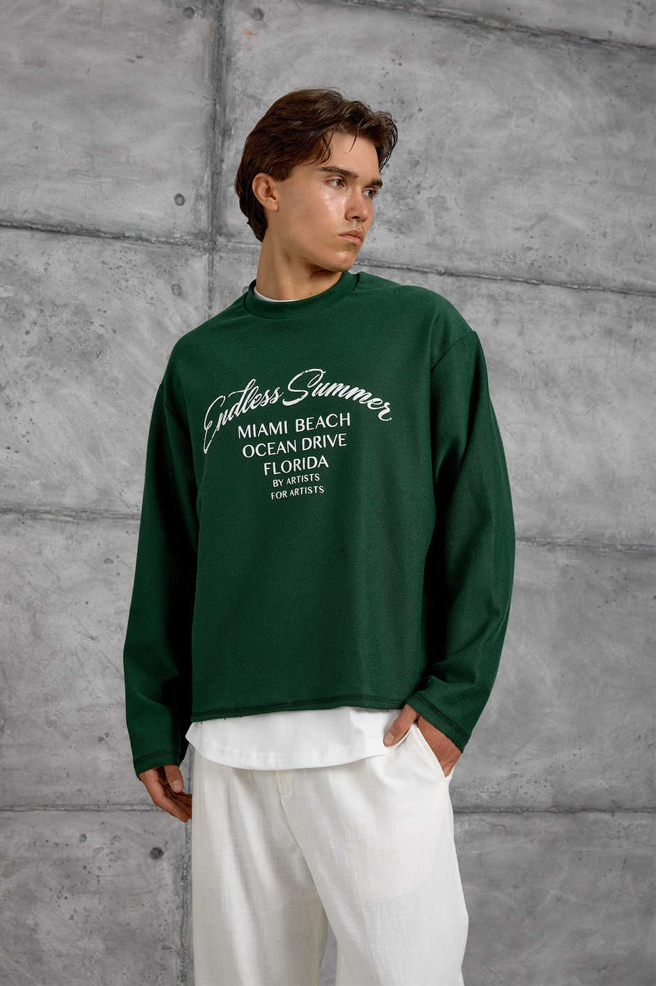 Yeşil BASKILI DOKUMA KUMAŞ SWEATSHIRT