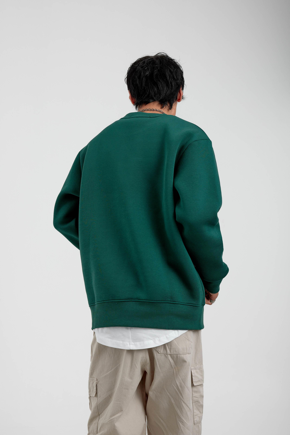 Yeşil Bisiklet Yaka Basic Şardonlu Sweatshirt