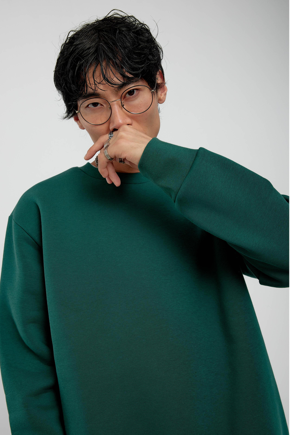 Yeşil Bisiklet Yaka Basic Şardonlu Sweatshirt