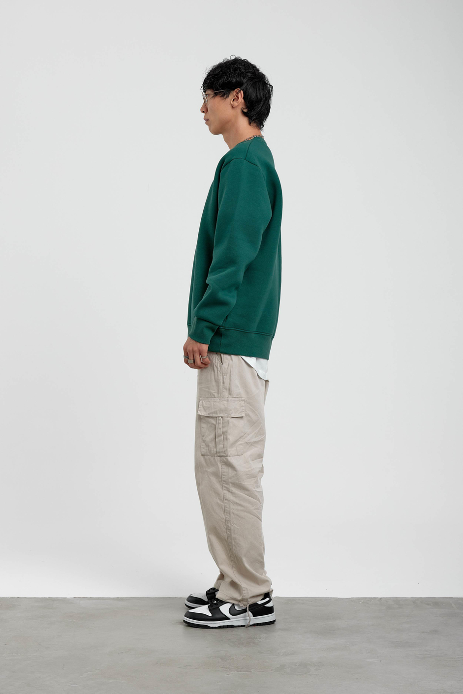 Yeşil Bisiklet Yaka Basic Şardonlu Sweatshirt