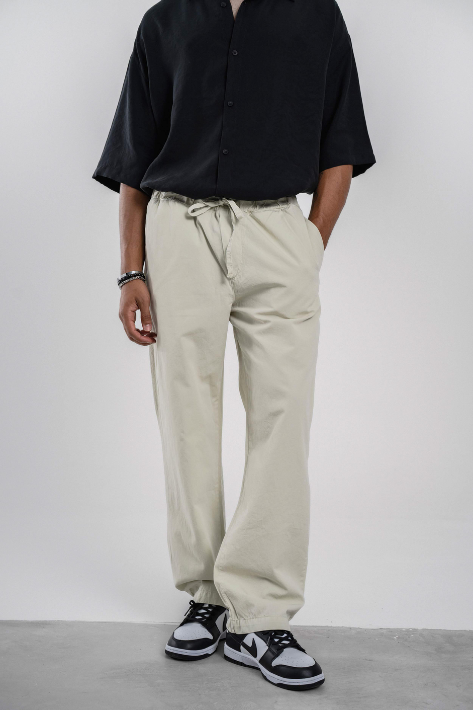 Yeşil Bol Kesim Gabardin Pantolon