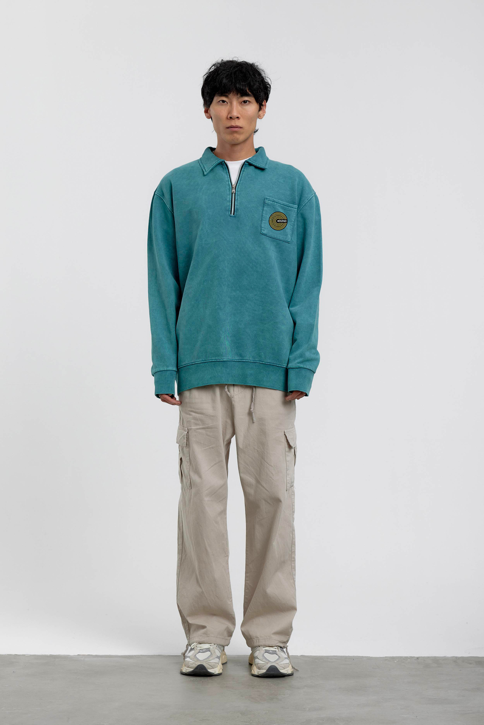 Yeşil Cebi Brand Yazılı Yakası Fermuarlı Sweatshirt