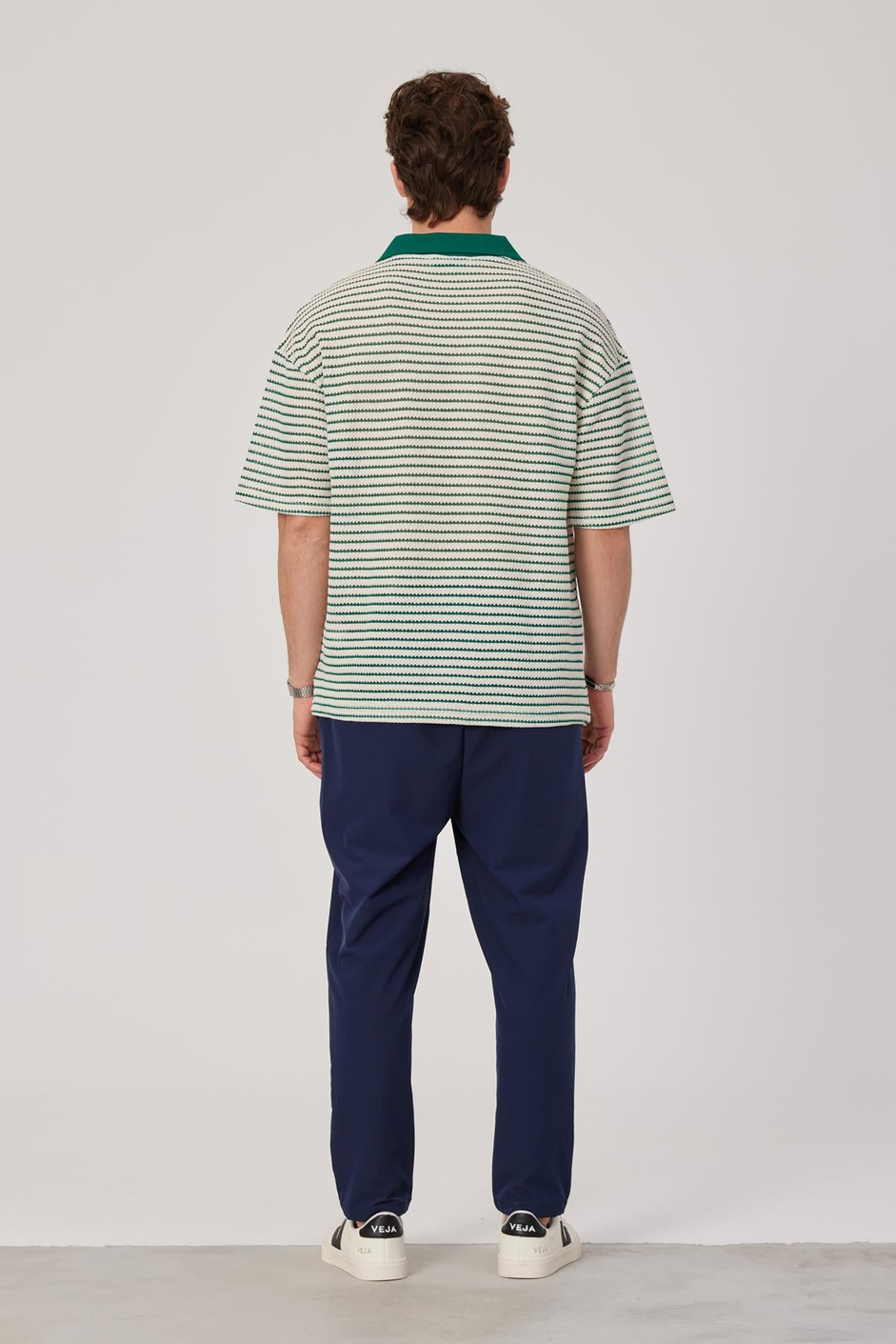 Yeşil Çizgili Örme Triko Tshirt