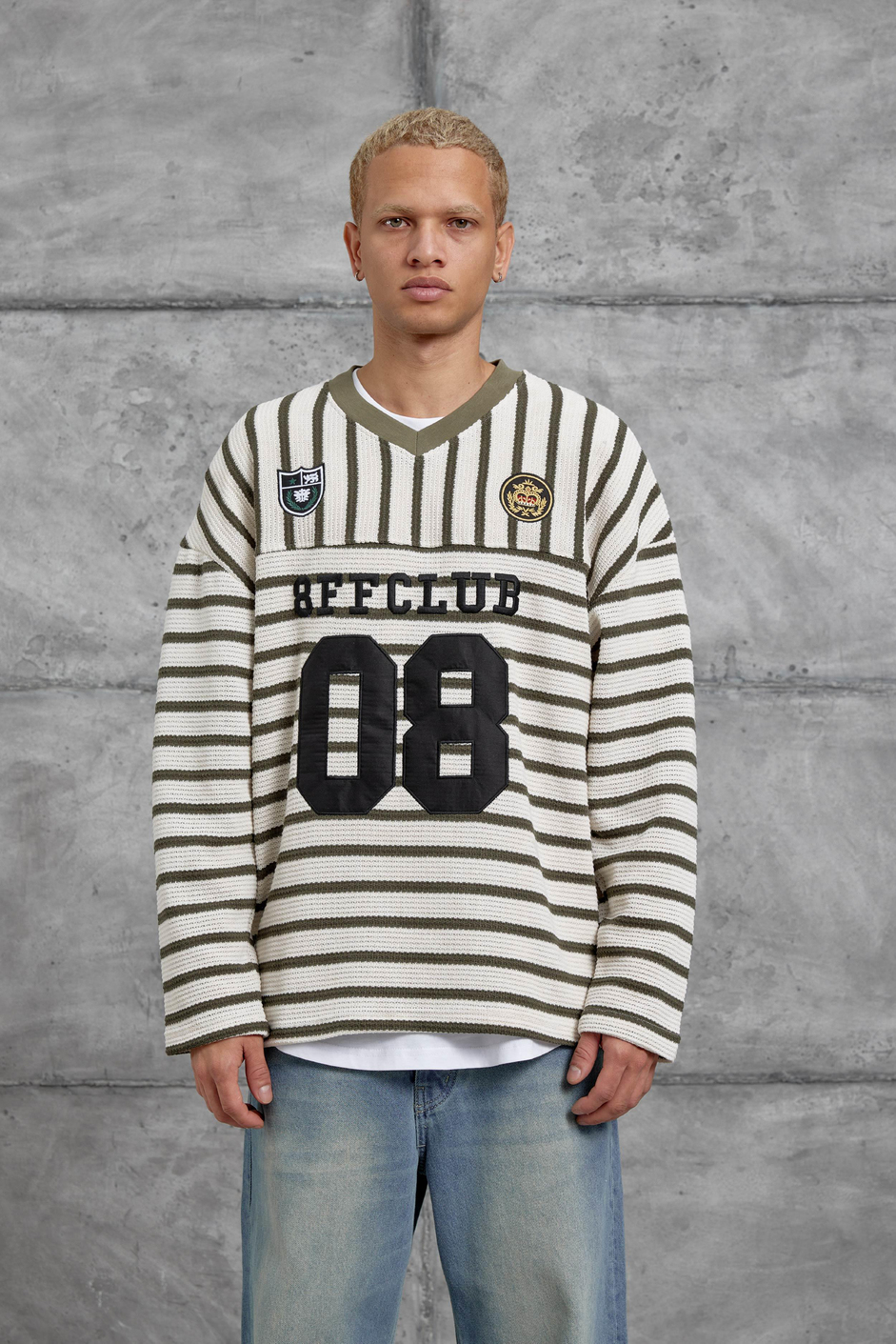 Yeşil ÇİZGİLİ V YAKA SWEATSHİRT