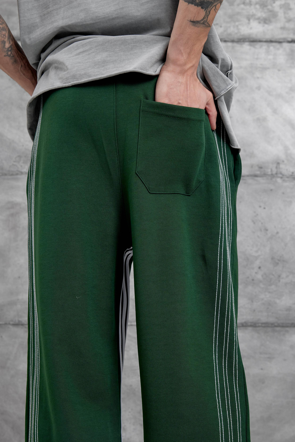 Yeşil Dikiş Detaylı Baggy Eşofman Altı