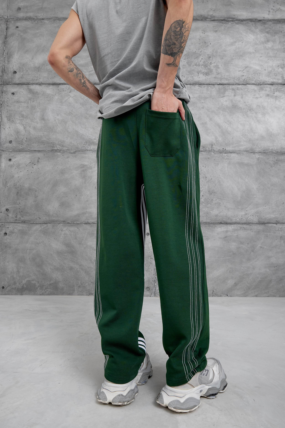 Yeşil Dikiş Detaylı Baggy Eşofman Altı