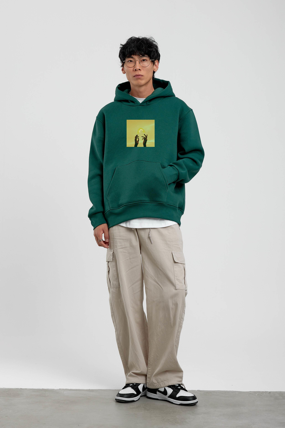Yeşil El Baskılı Kapüşonlu Sweatshirt