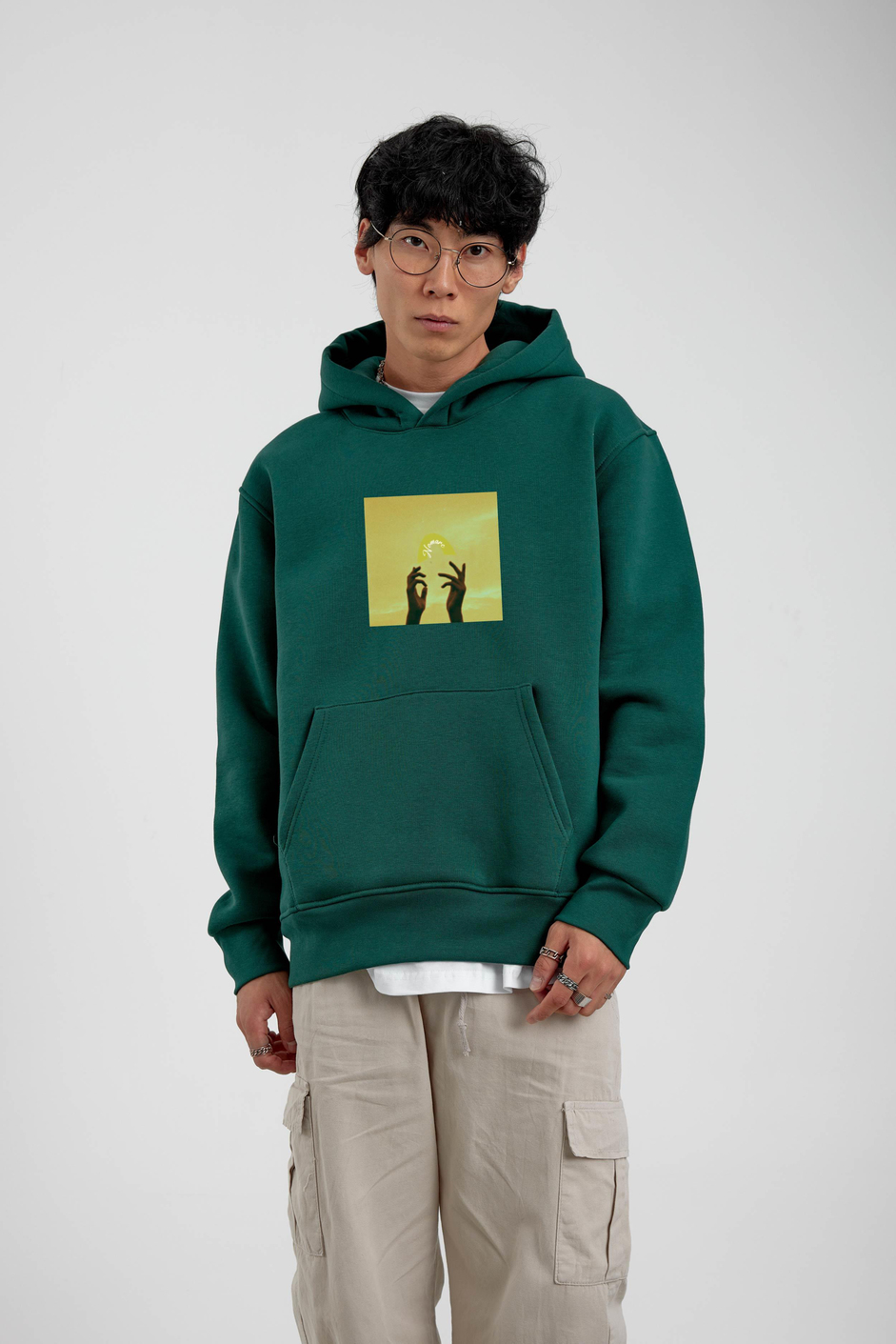 Yeşil El Baskılı Kapüşonlu Sweatshirt