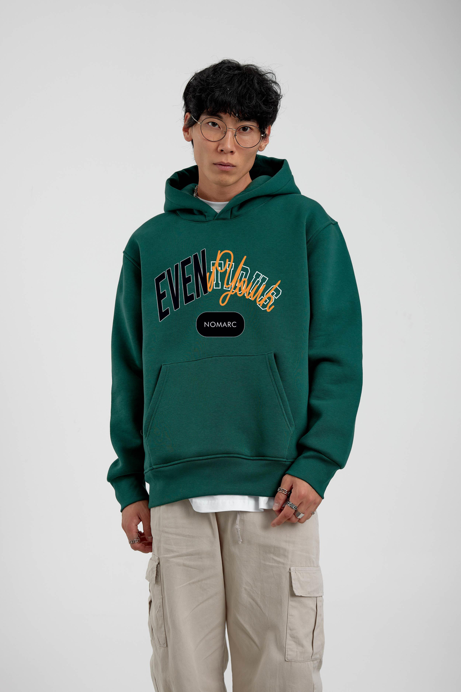 Yeşil Eventious Yazılı Kapüşonlu Sweatshirt