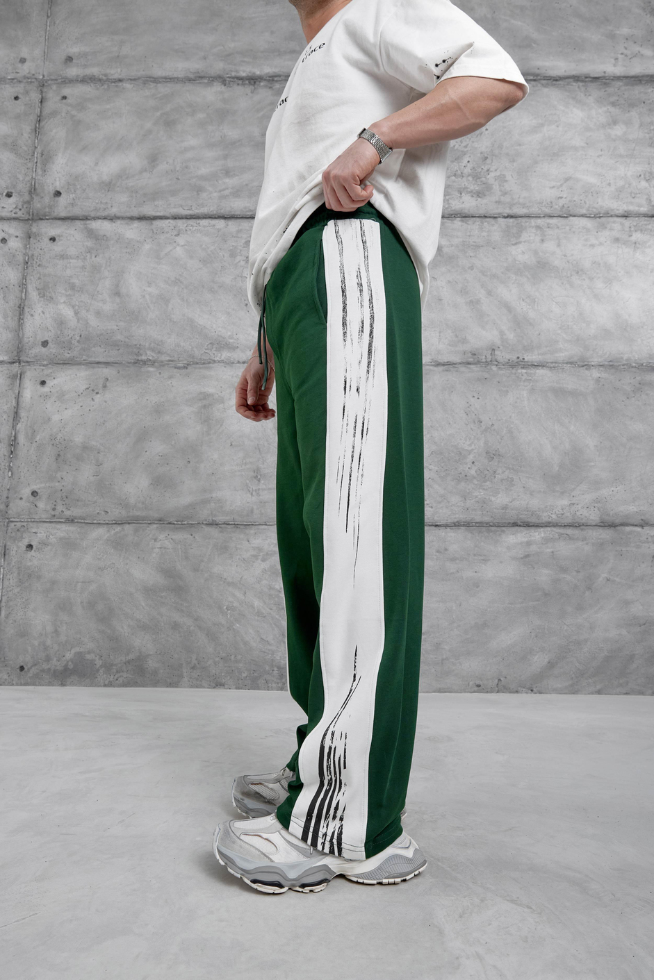 Yeşil Fırça Şeritli Baggy Eşofman