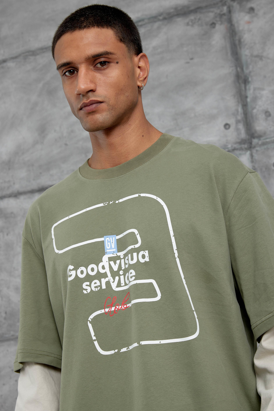 Yeşil Goodvision Baskılı  Oversize Kolu Parçalı Tasarım Sweatshirt