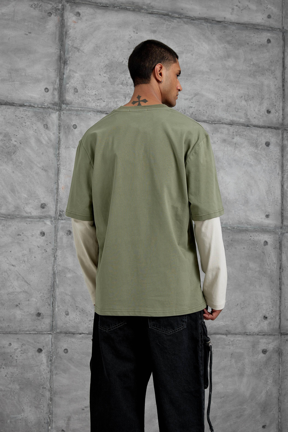 Yeşil Goodvision Baskılı  Oversize Kolu Parçalı Tasarım Sweatshirt