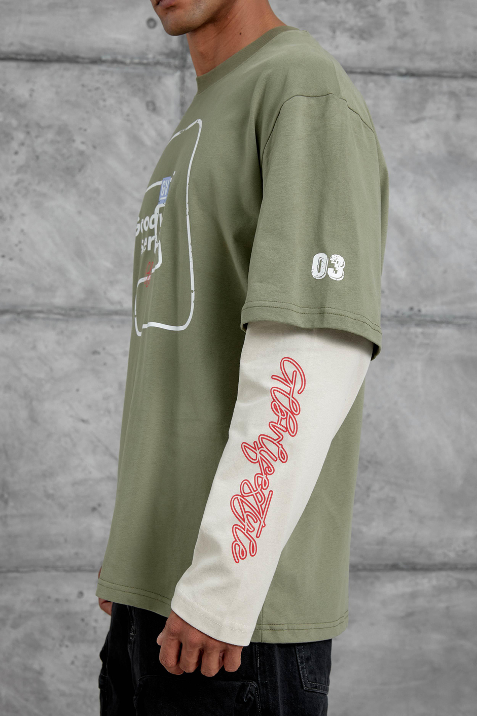 Yeşil Goodvision Baskılı  Oversize Kolu Parçalı Tasarım Sweatshirt