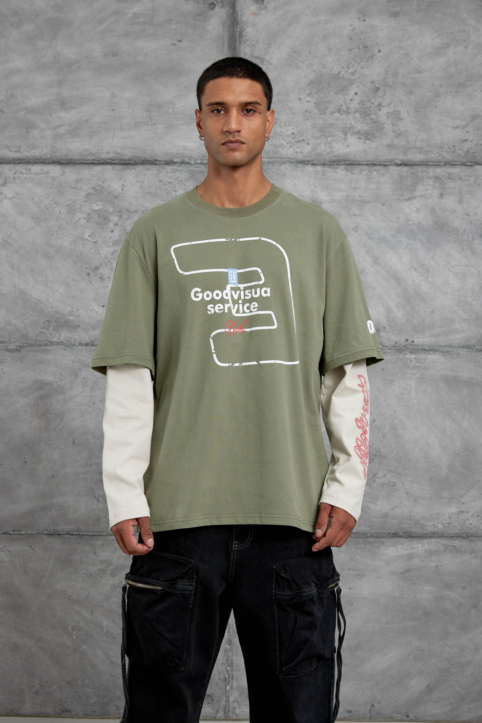 Yeşil Goodvision Baskılı  Oversize Kolu Parçalı Tasarım Sweatshirt