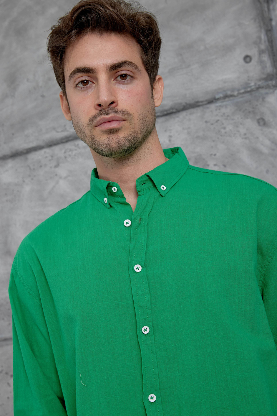 Yeşil Gst Keten Oversize Gömlek