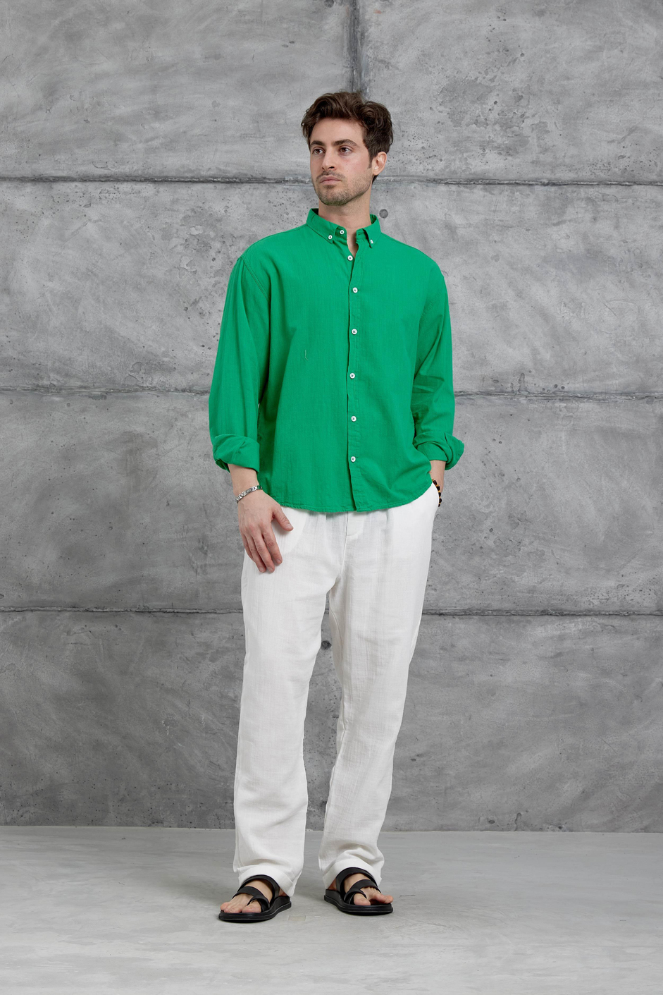 Yeşil Gst Keten Oversize Gömlek
