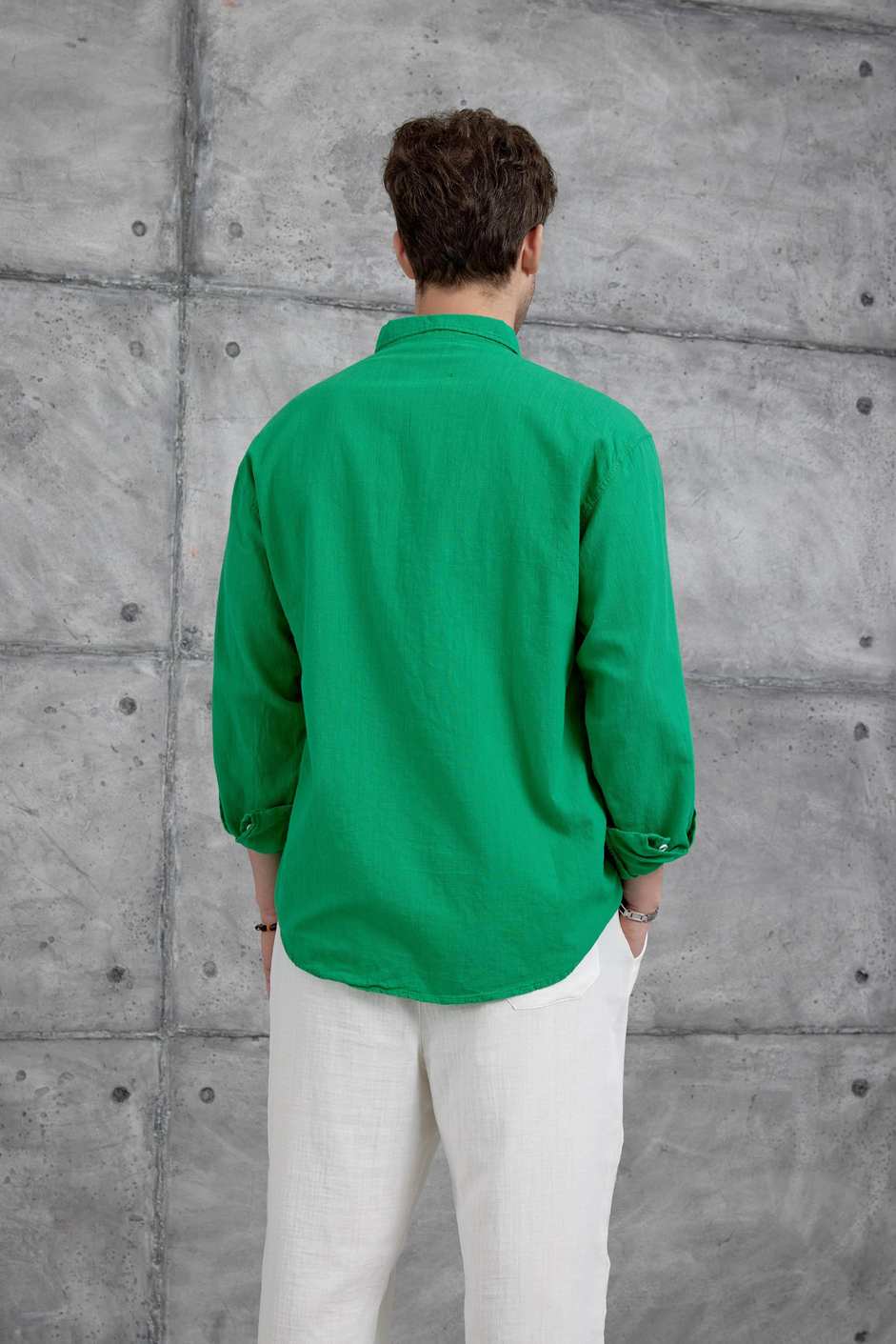 Yeşil Gst Keten Oversize Gömlek