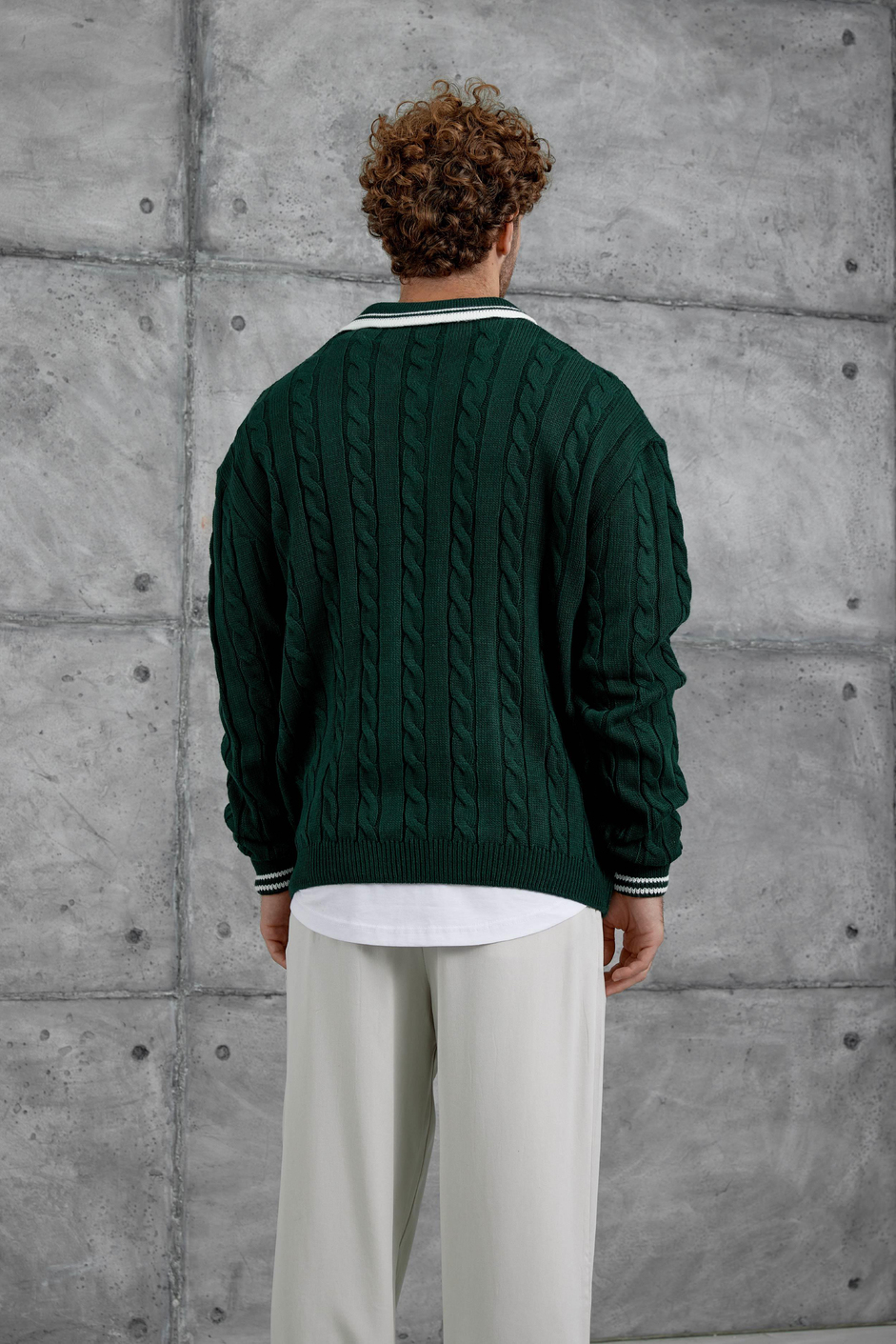 Yeşil Gst Polo Yaka Örme Oversize Triko