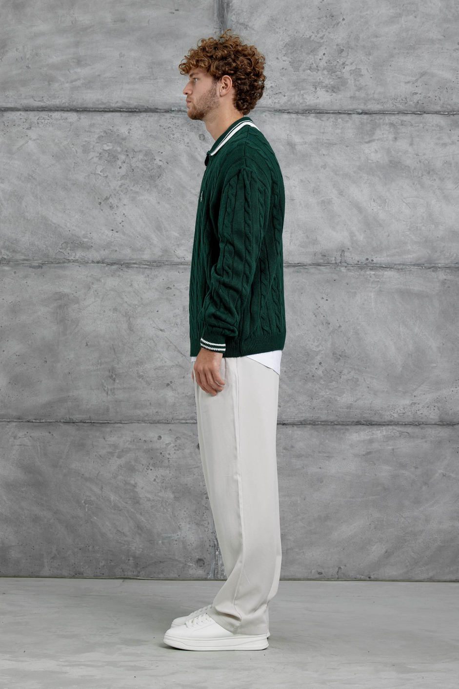 Yeşil Gst Polo Yaka Örme Oversize Triko