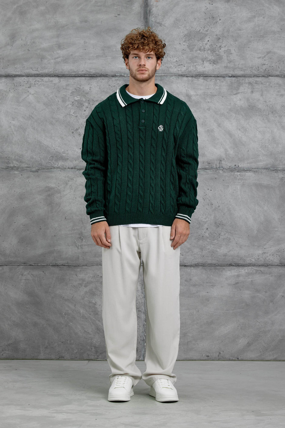 Yeşil Gst Polo Yaka Örme Oversize Triko