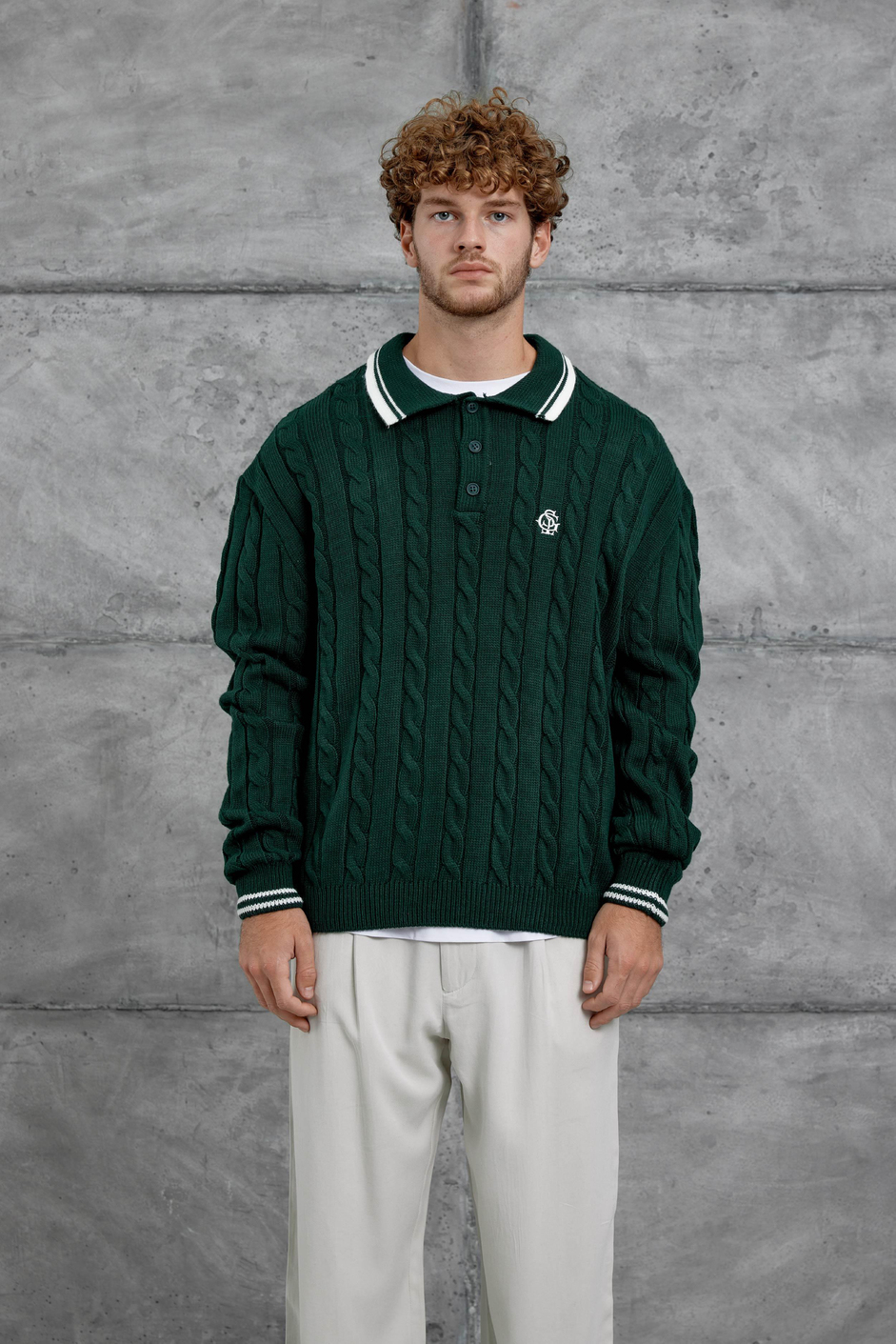 Yeşil Gst Polo Yaka Örme Oversize Triko