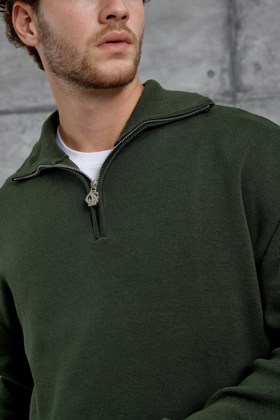 Yeşil Gst Yarım Fermuarlı Oversize Triko