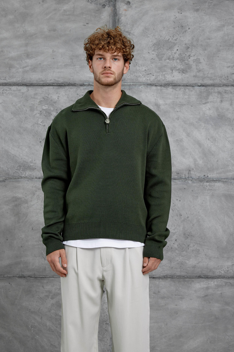 Yeşil Gst Yarım Fermuarlı Oversize Triko
