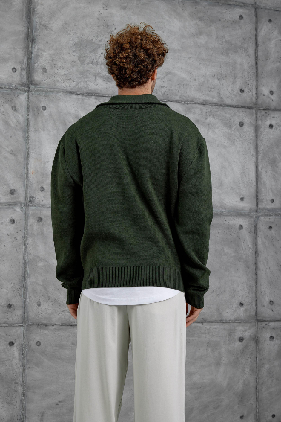 Yeşil Gst Yarım Fermuarlı Oversize Triko