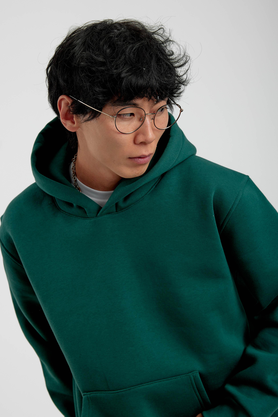 Yeşil Kapüşonlu Basic Şardonlu Sweatshirt