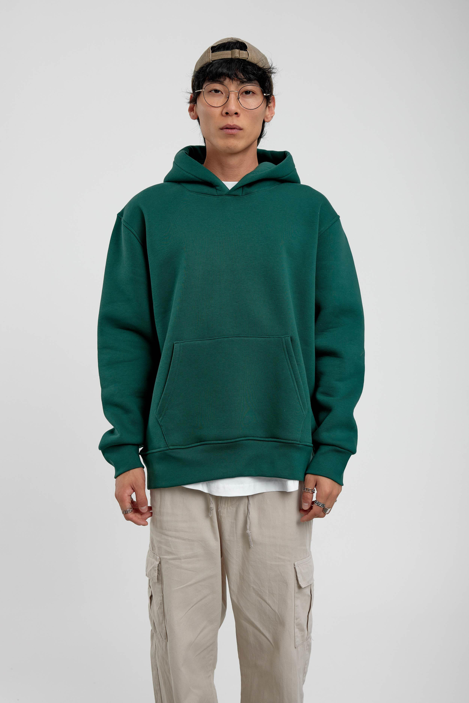 Yeşil Kapüşonlu Basic Şardonlu Sweatshirt