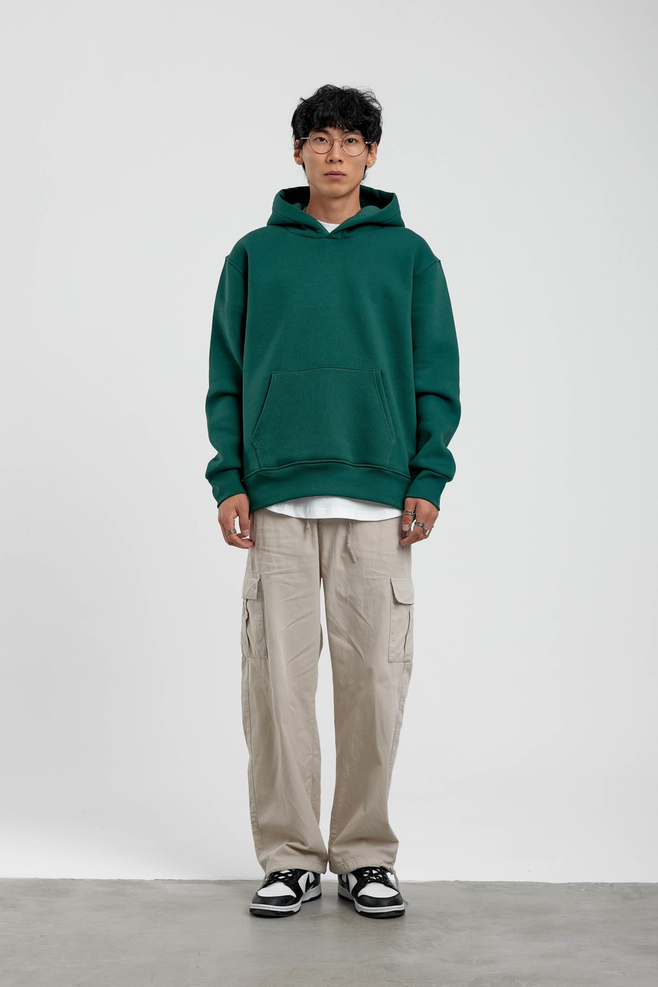 Yeşil Kapüşonlu Basic Şardonlu Sweatshirt