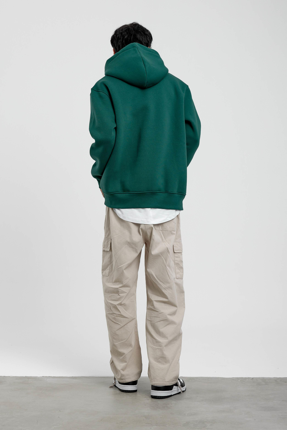 Yeşil Kapüşonlu Basic Şardonlu Sweatshirt