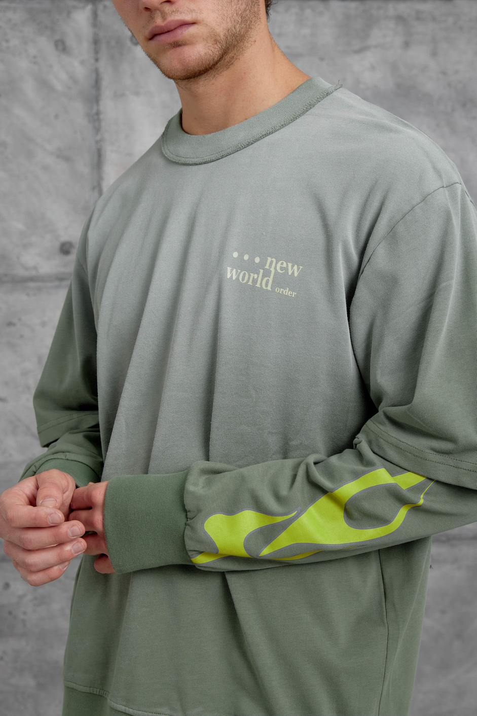 Yeşil KOLU ALEV BASKILI OVERSİZE SWEATSHIRT