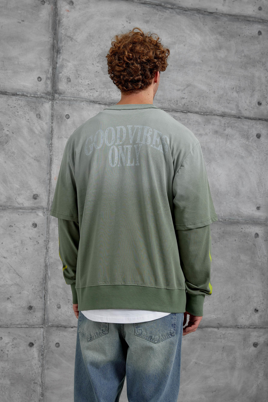 Yeşil KOLU ALEV BASKILI OVERSİZE SWEATSHIRT