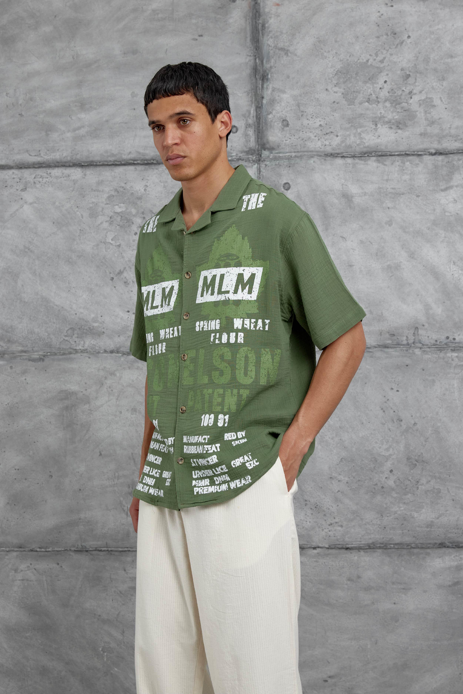 Yeşil Mlm Elson Baskılı Oversize Gömlek
