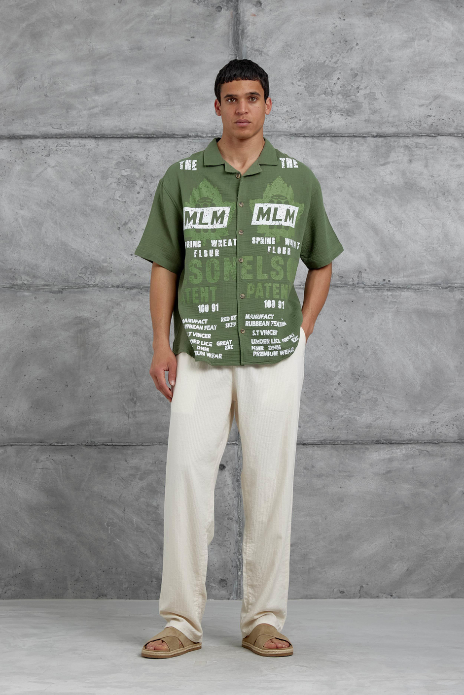 Yeşil Mlm Elson Baskılı Oversize Gömlek